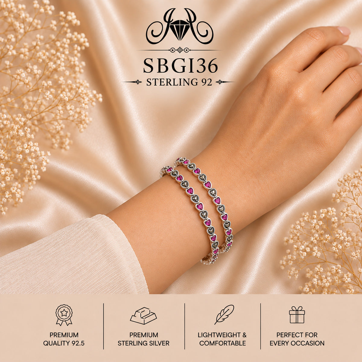 SBGI36 Sterling Silver Bangles wearing