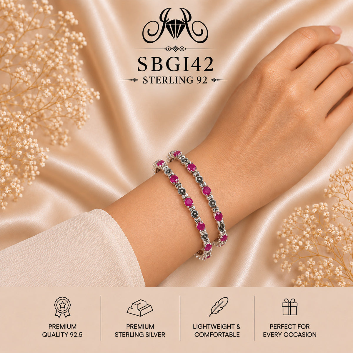 SBGI42 Sterling Silver Bangles wearing