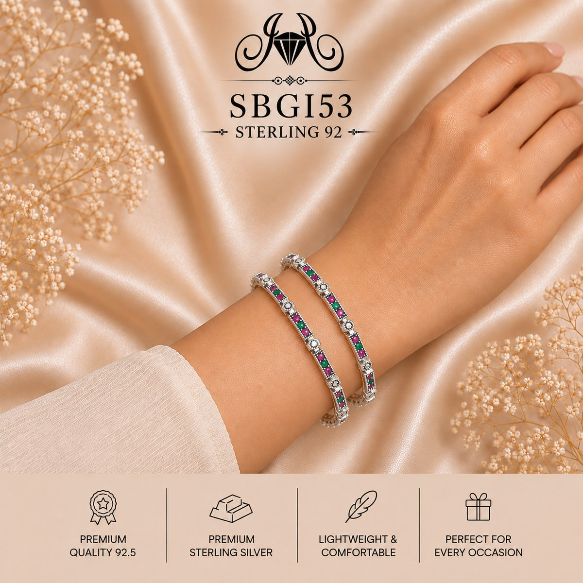 SBGI53 Sterling Silver Bangles wearing