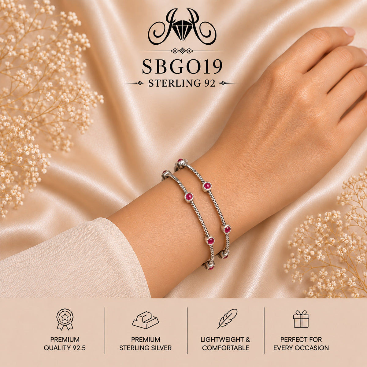SBGO19 Sterling Silver Bangles wearing