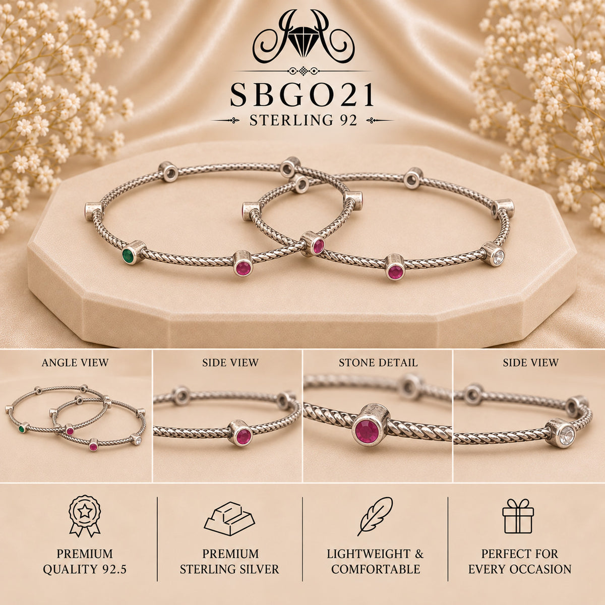 SBGO21 Sterling Silver Bangles collage