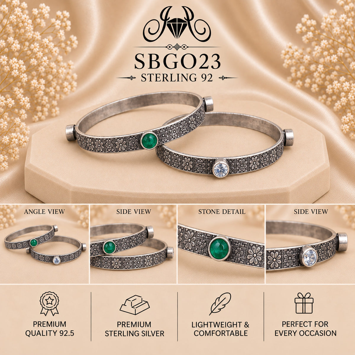 SBGO23 Sterling Silver Bangles collage