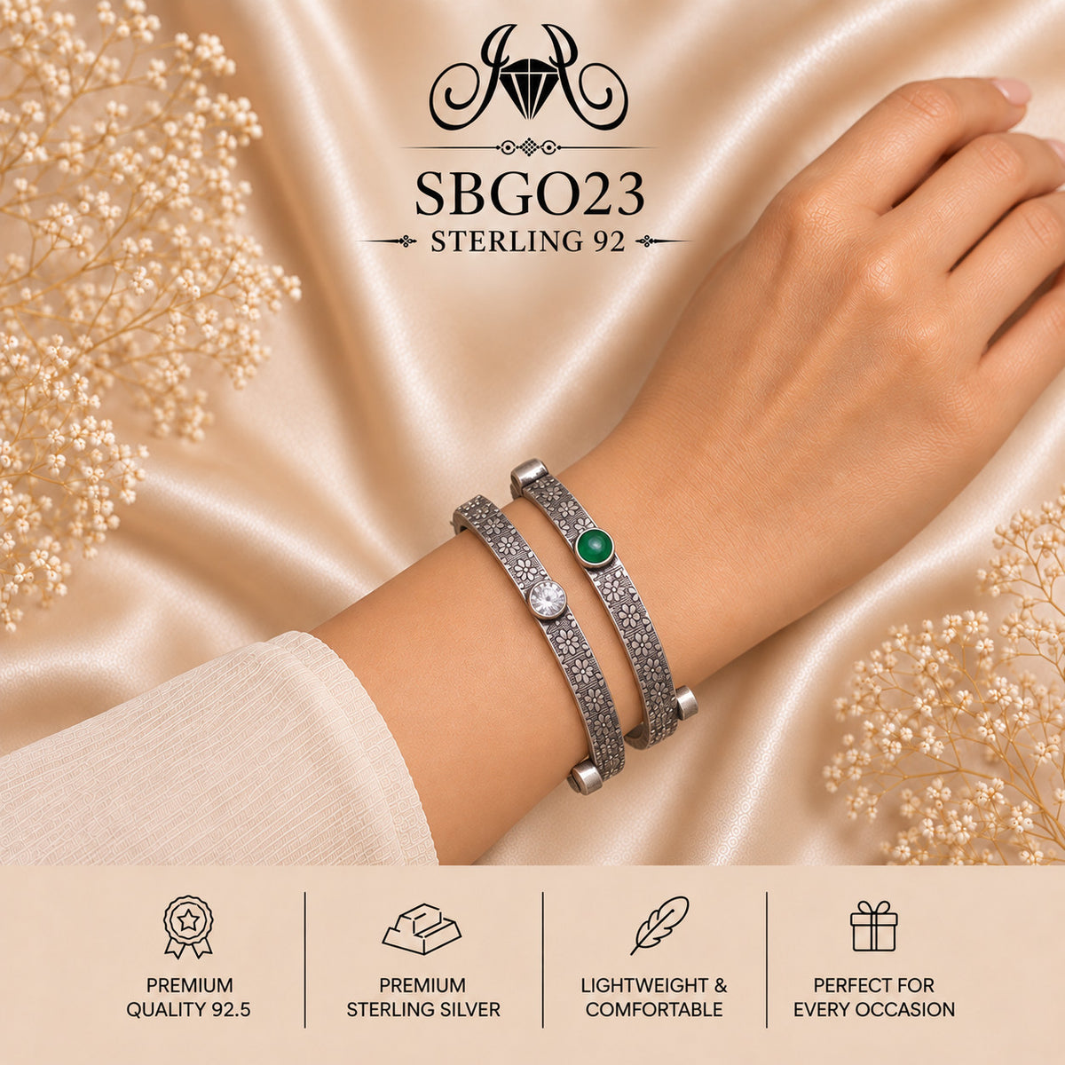 SBGO23 Sterling Silver Bangles wearing