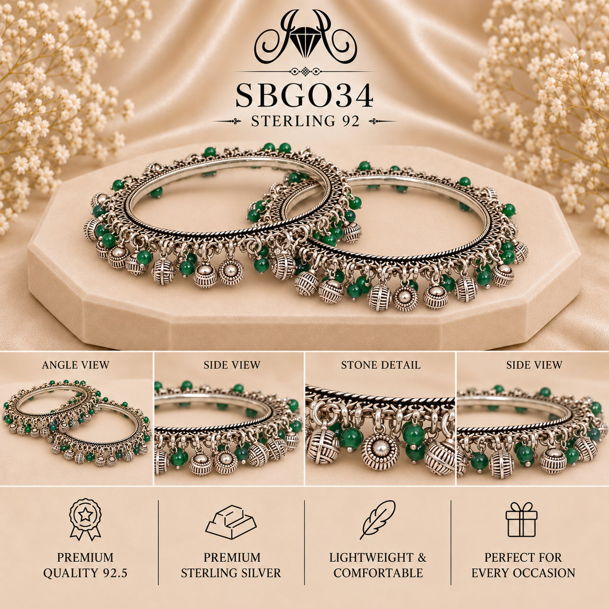 SBGO34 Sterling Silver Bangles collage