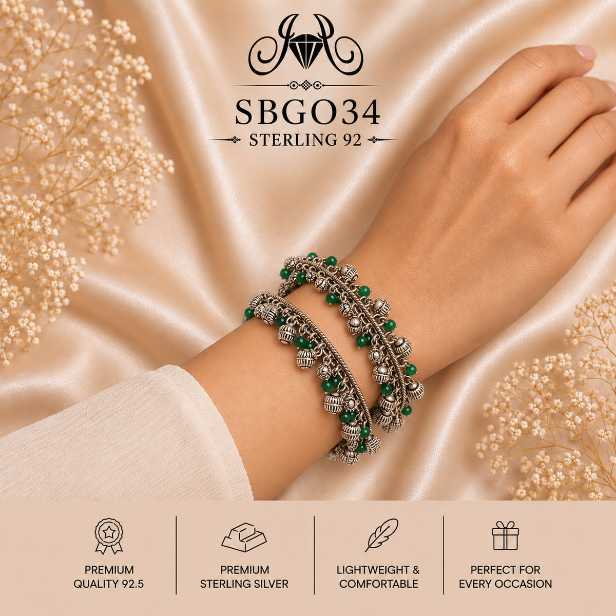 SBGO34 Sterling Silver Bangles wearing