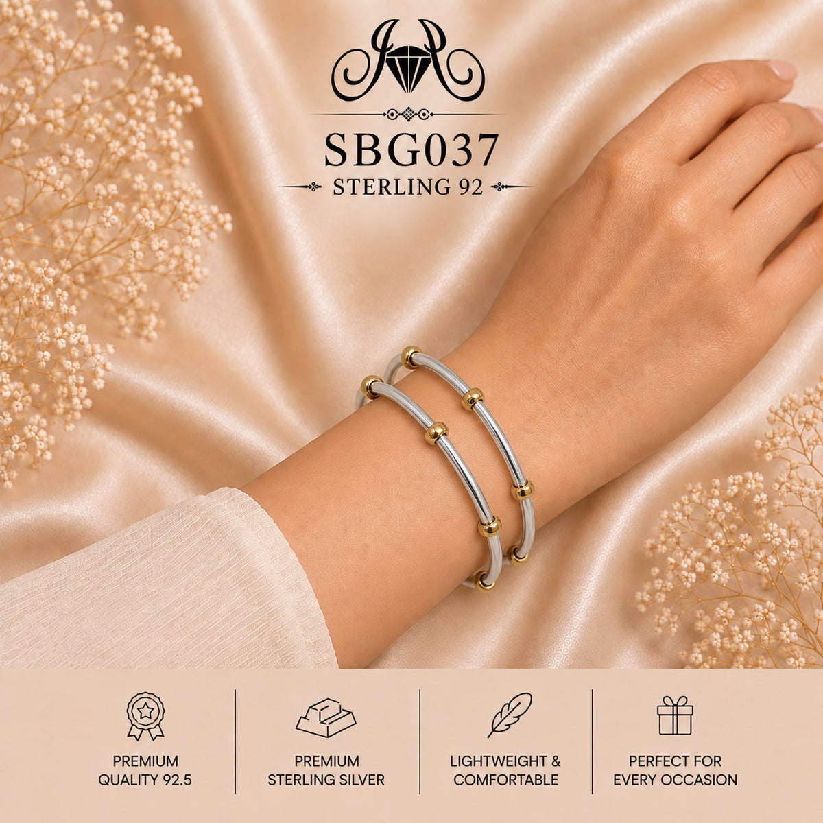 SBGO37 Sterling Silver Bangles wearing