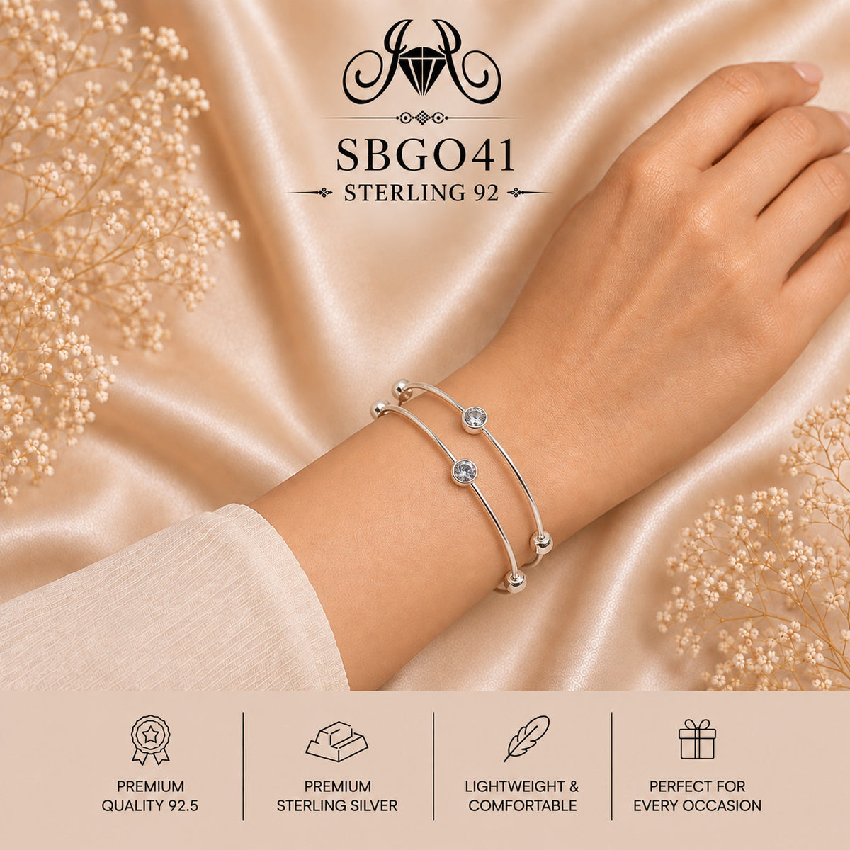 SBGO41 Sterling Silver Bangles wearing