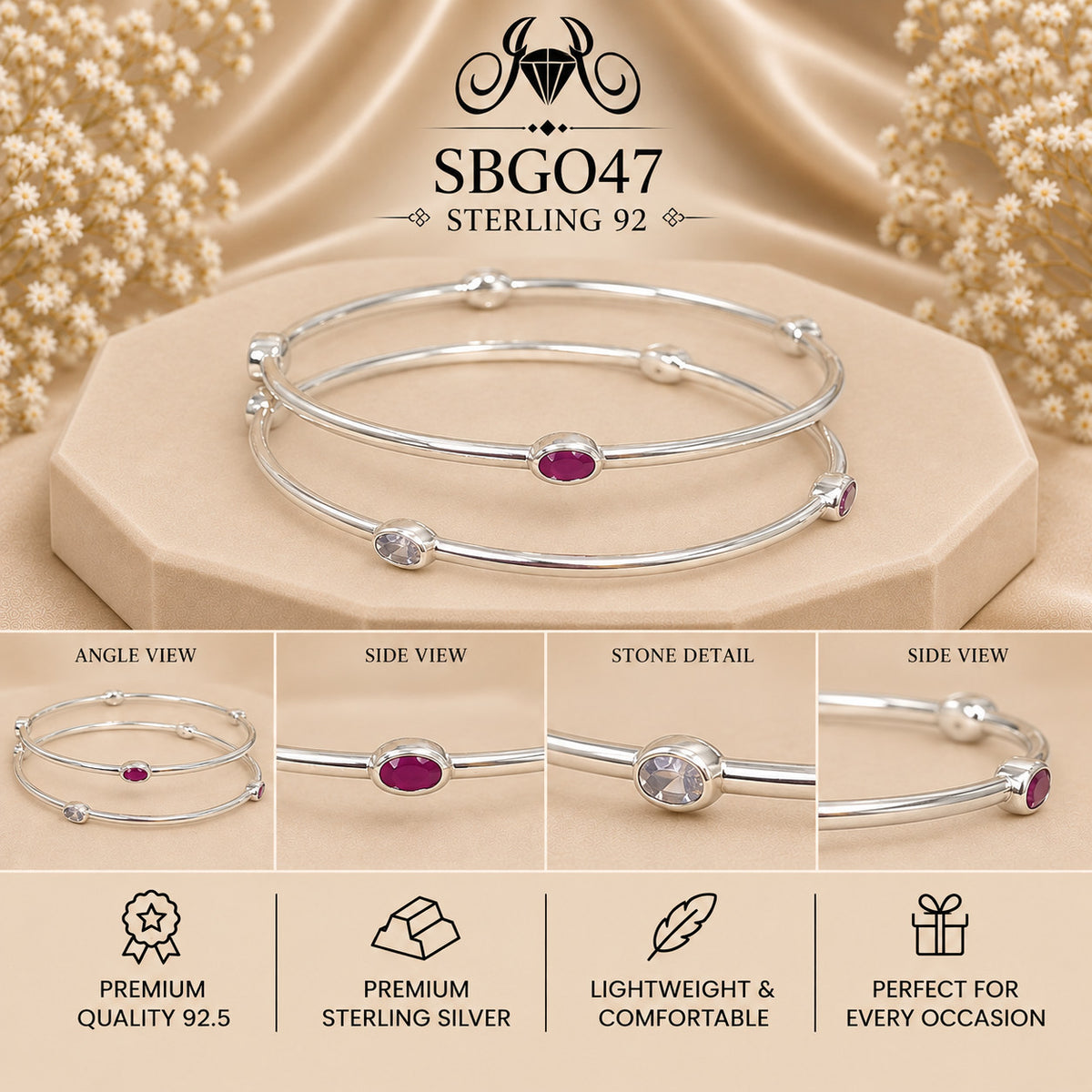SBGO47 Sterling Silver Bangles collage