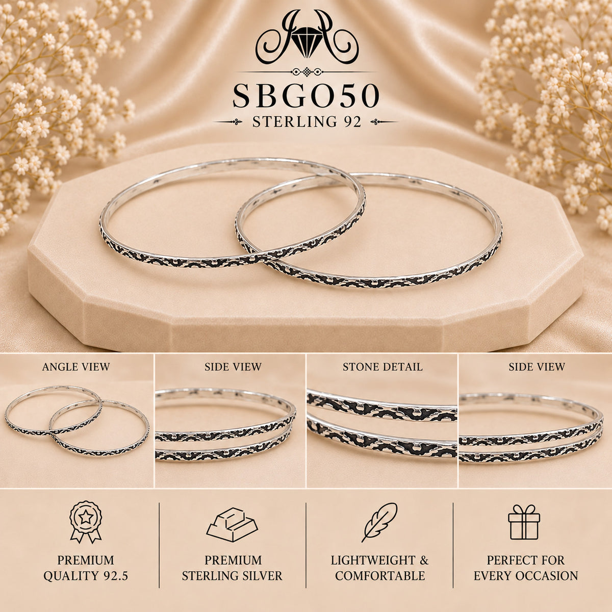 SBGO50 Sterling Silver Bangles collage