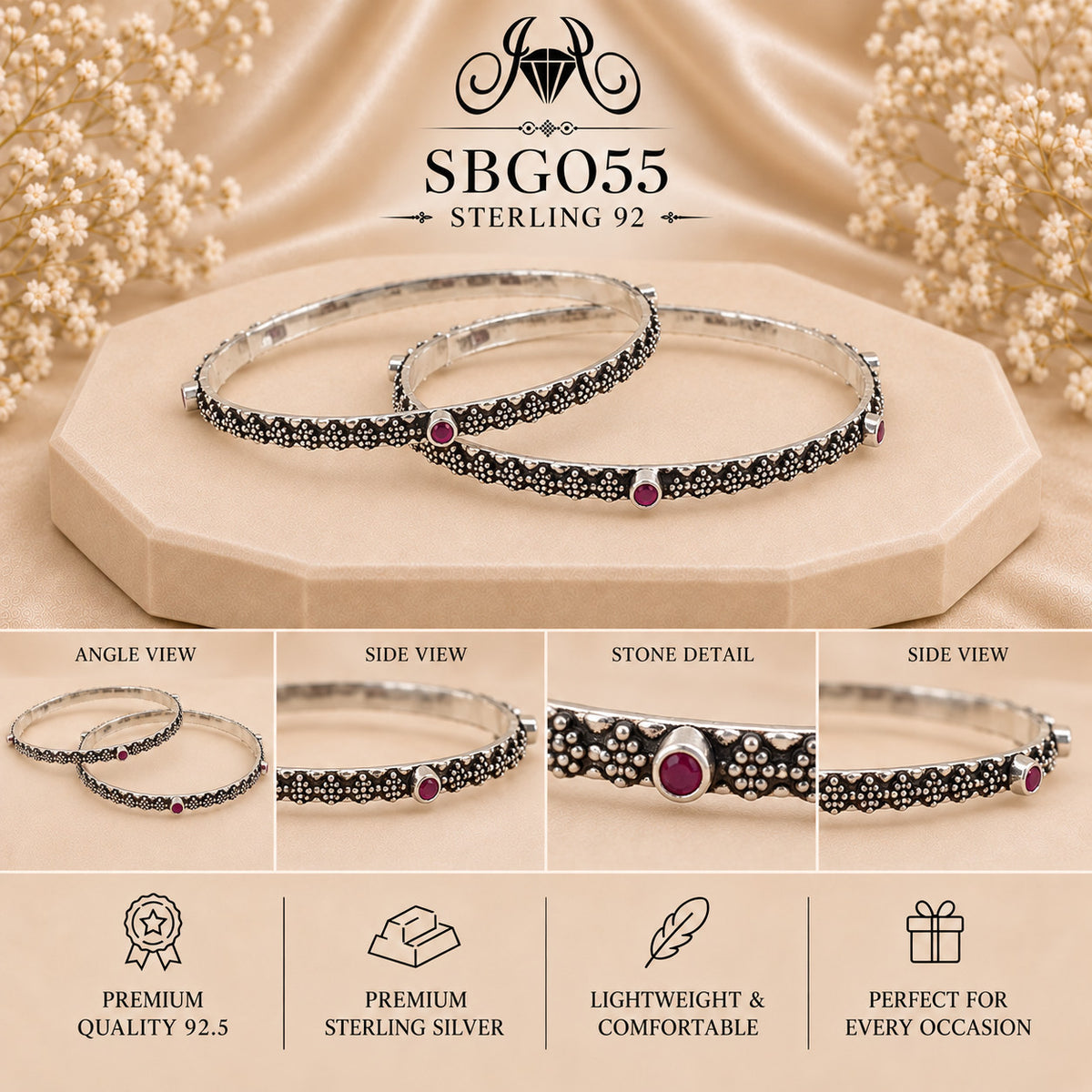 SBGO55 Sterling Silver Bangles collage