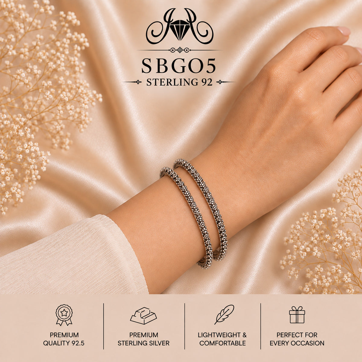 SBGO5 Sterling Silver Bangles wearing