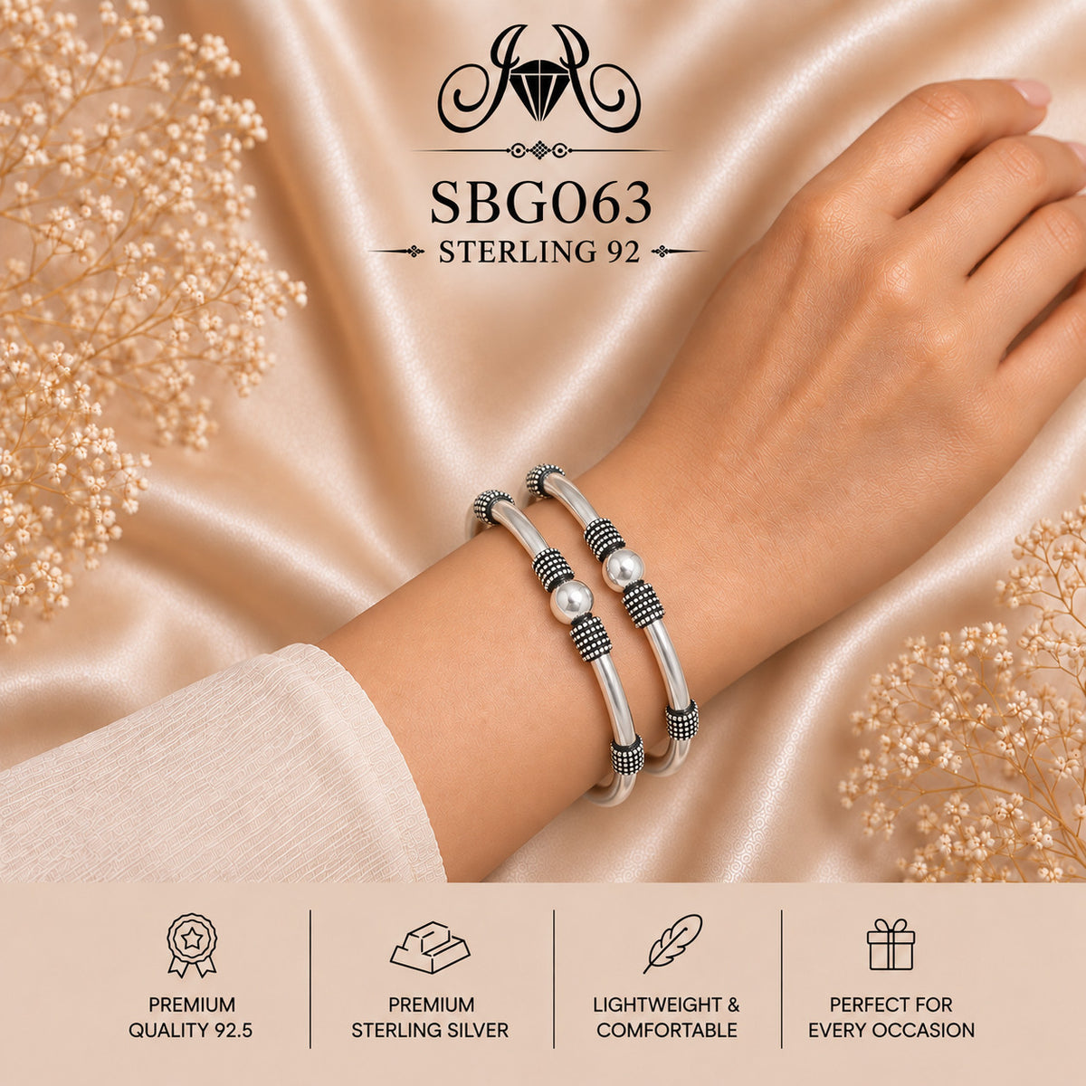 SBGO63 Sterling Silver Bangles wearing