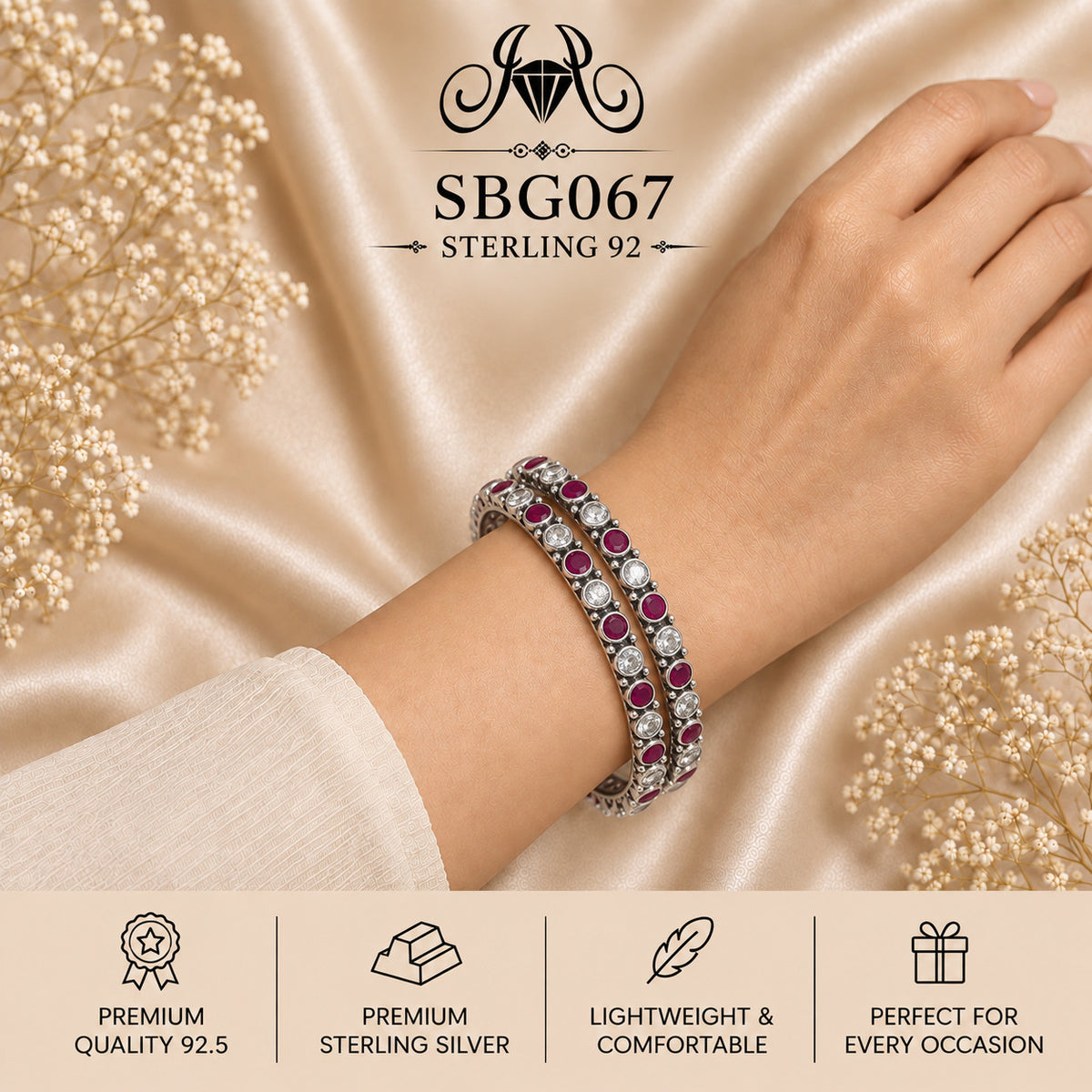 SBGO67 Sterling Silver Bangles wearing
