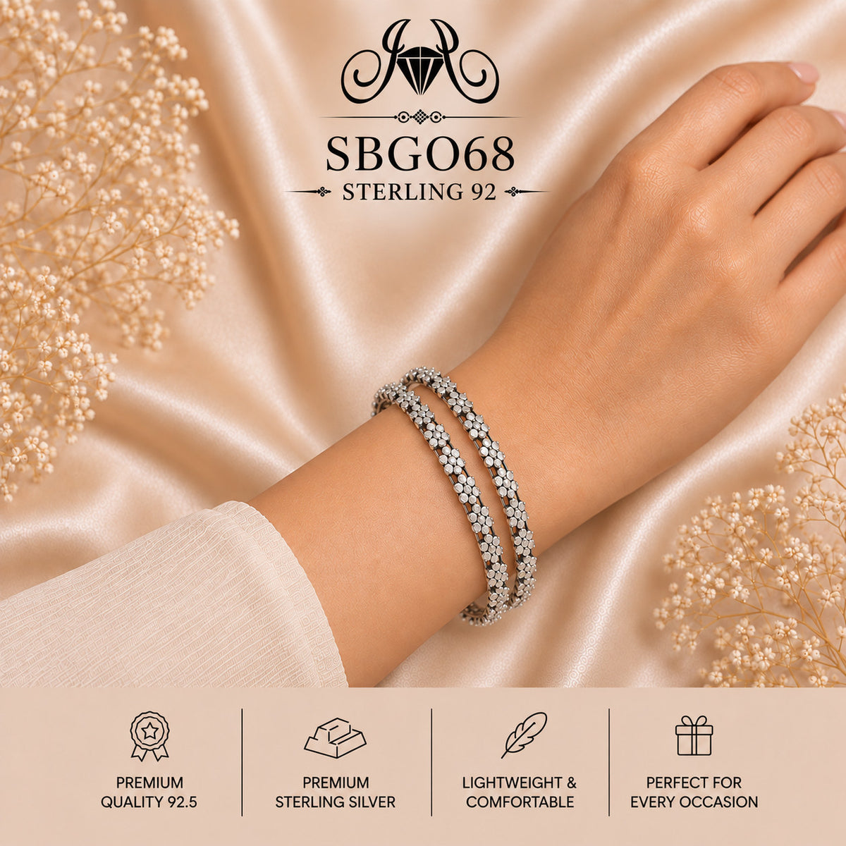 SBGO68 Sterling Silver Bangles wearing