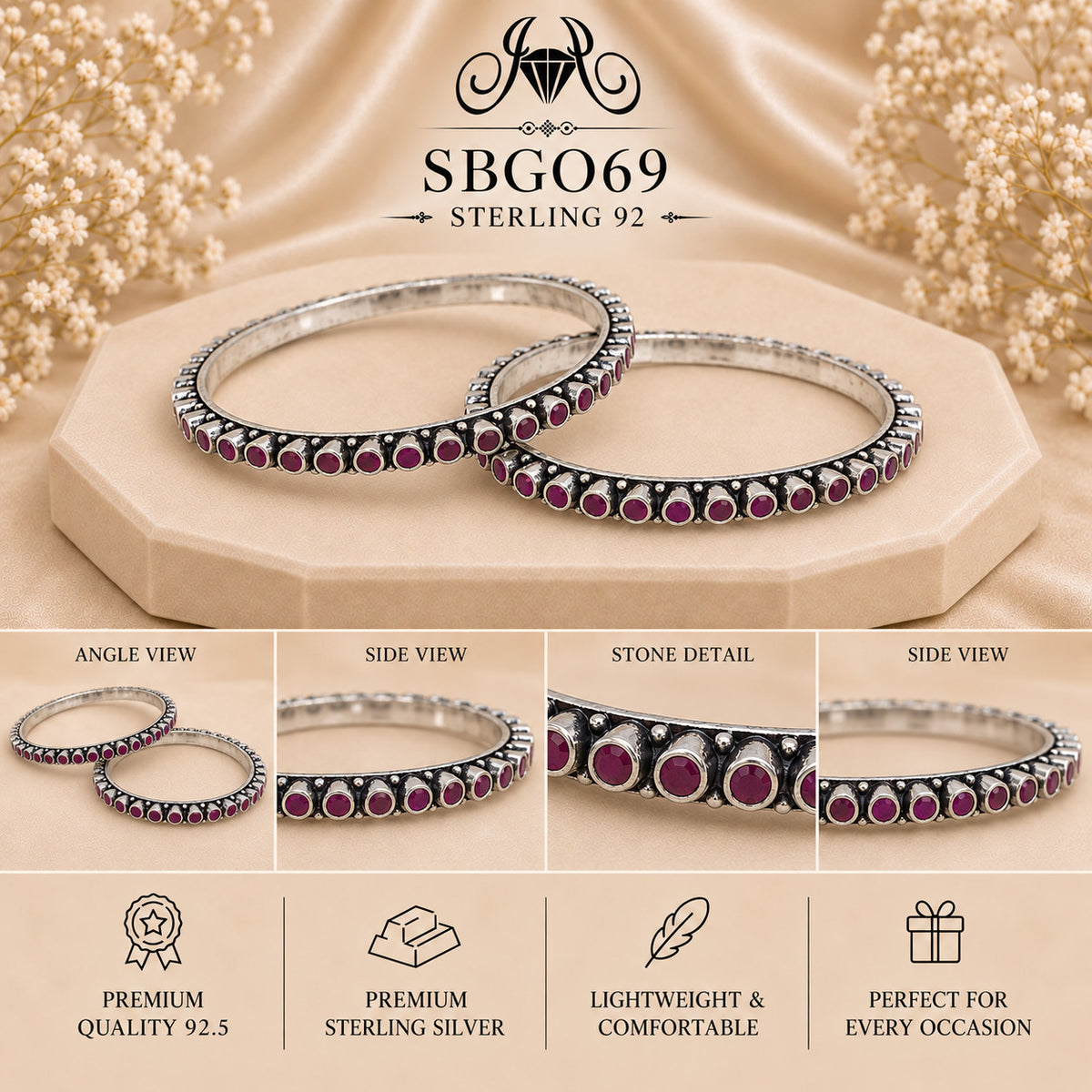 SBGO69 Sterling Silver Bangles collage