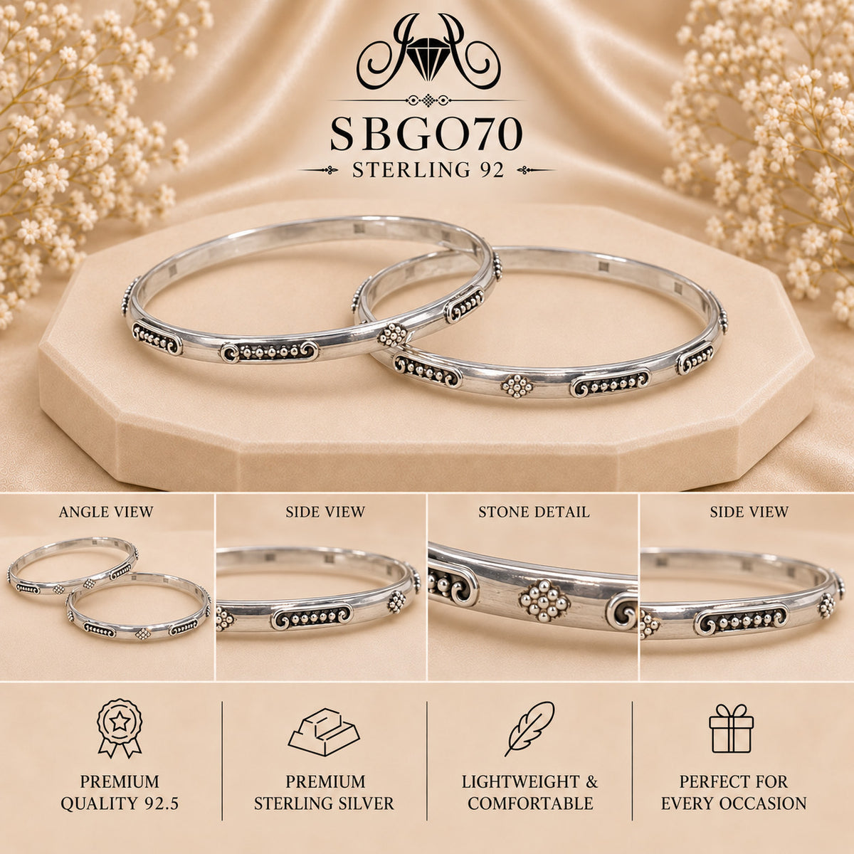 SBGO70 Sterling Silver Bangles collage
