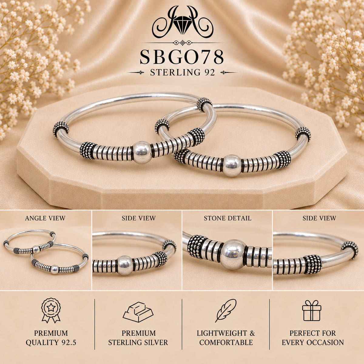SBGO78 Sterling Silver Bangles collage