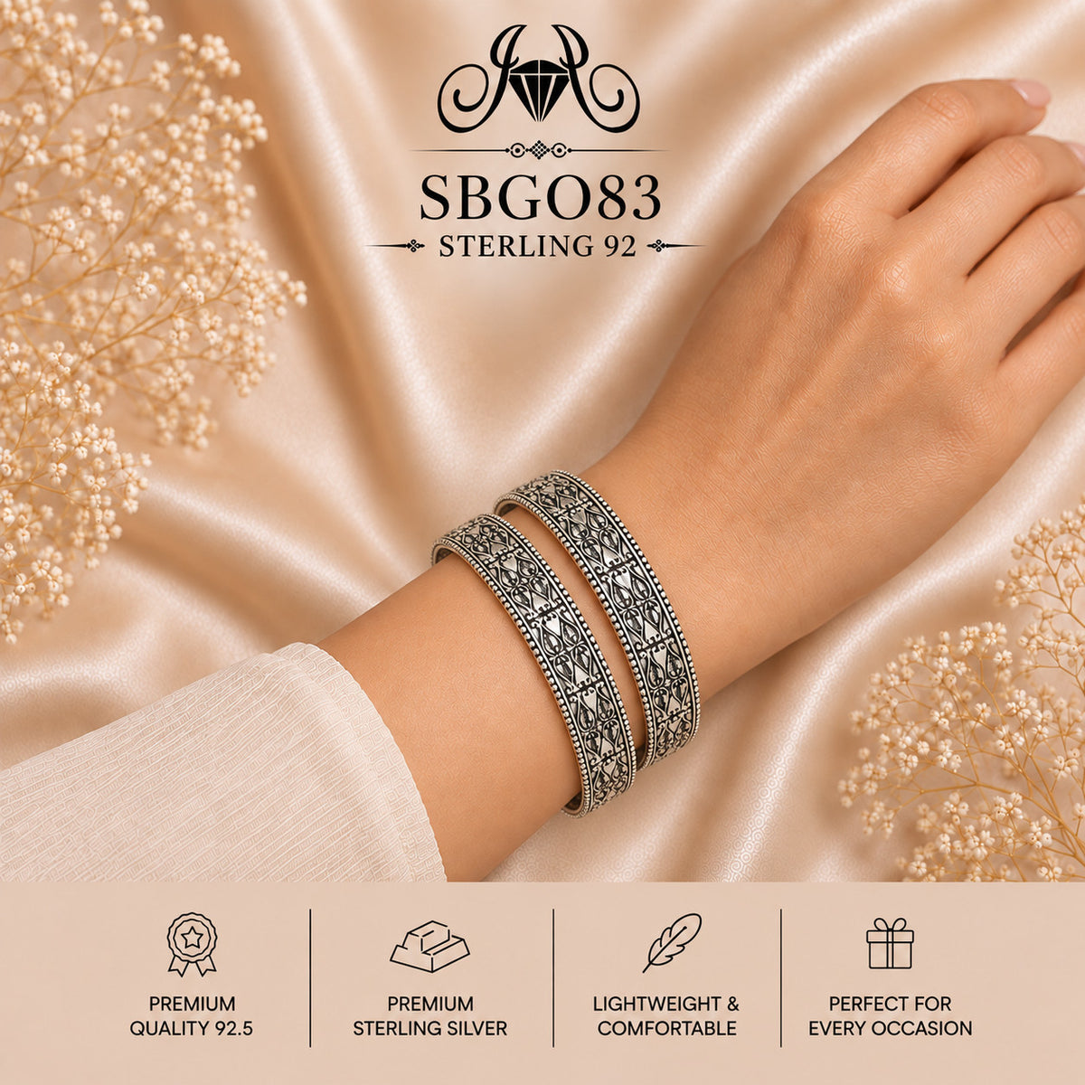 SBGO83 Sterling Silver Bangles wearing