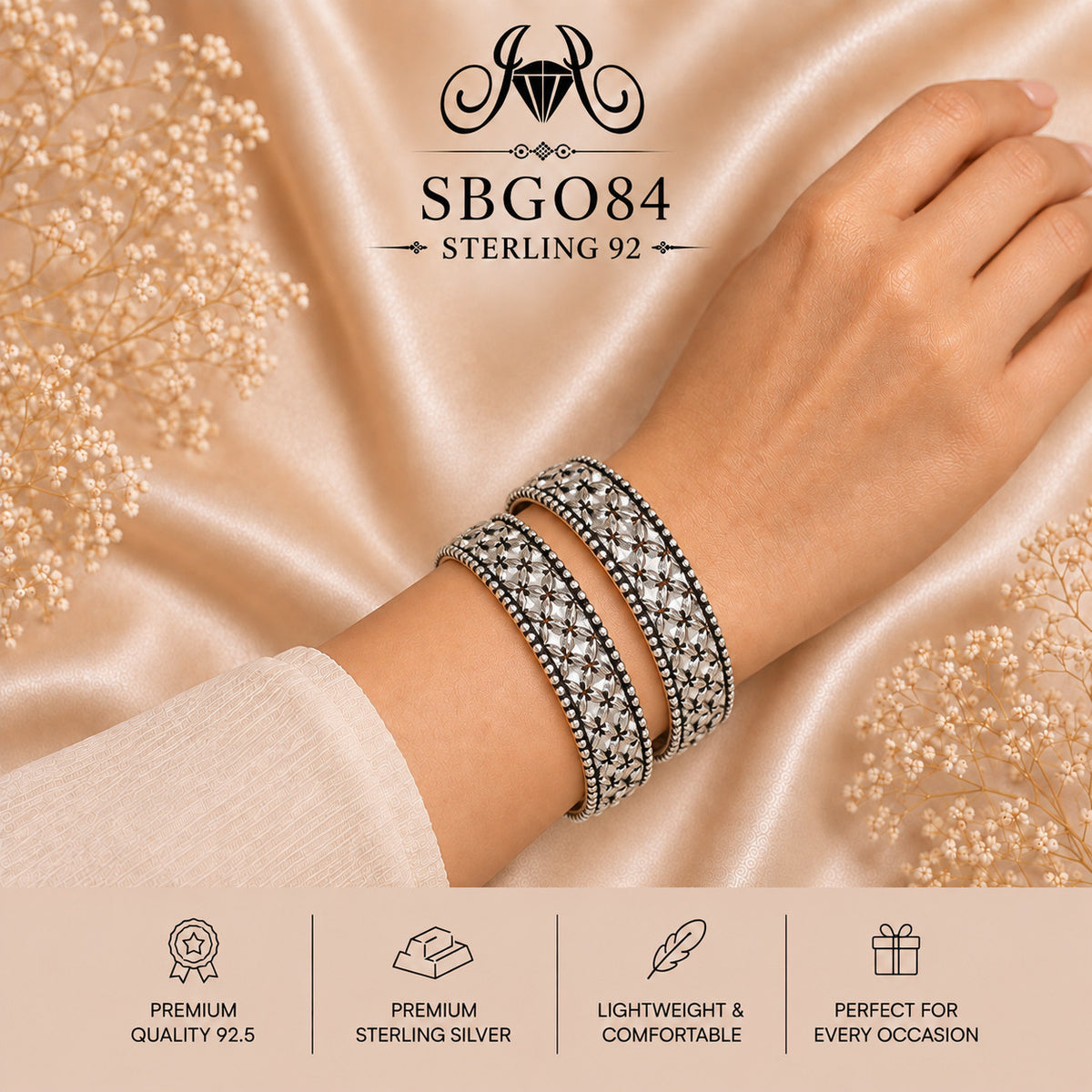SBGO84 Sterling Silver Bangles wearing