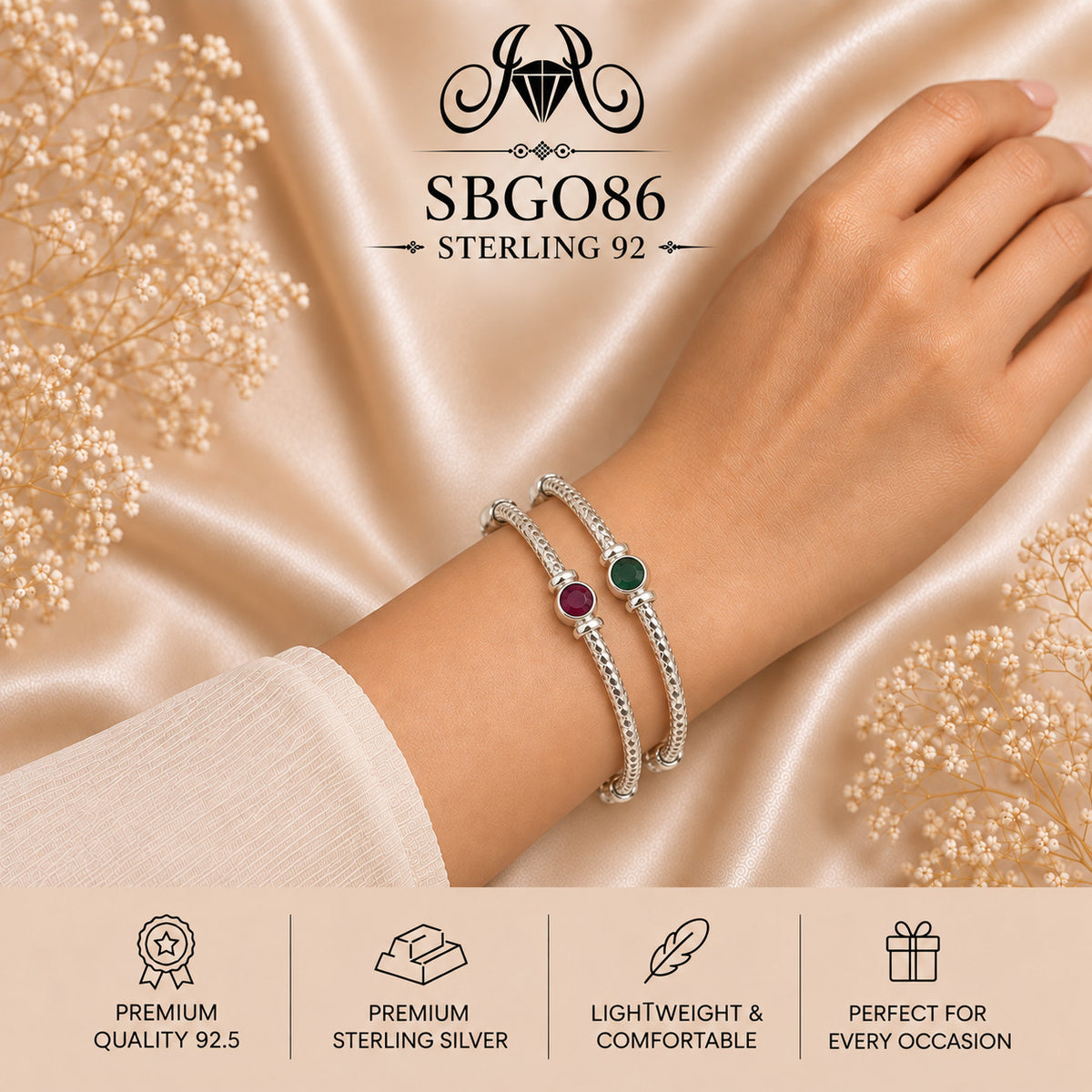 SBGO86 Sterling Silver Bangles wearing