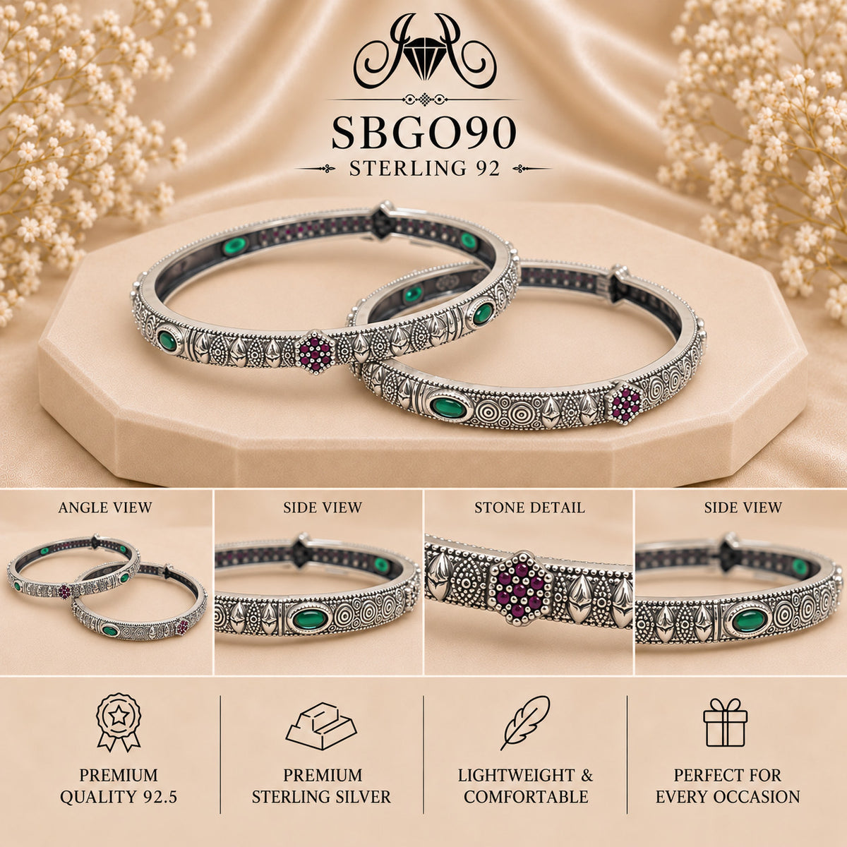 SBGO90 Sterling Silver Bangles collage