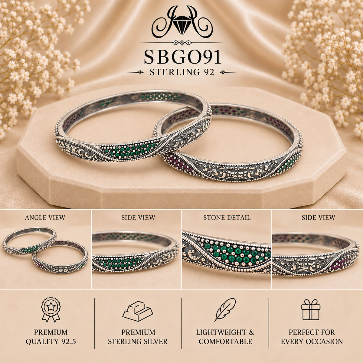 SBGO91 Sterling Silver Bangles collage