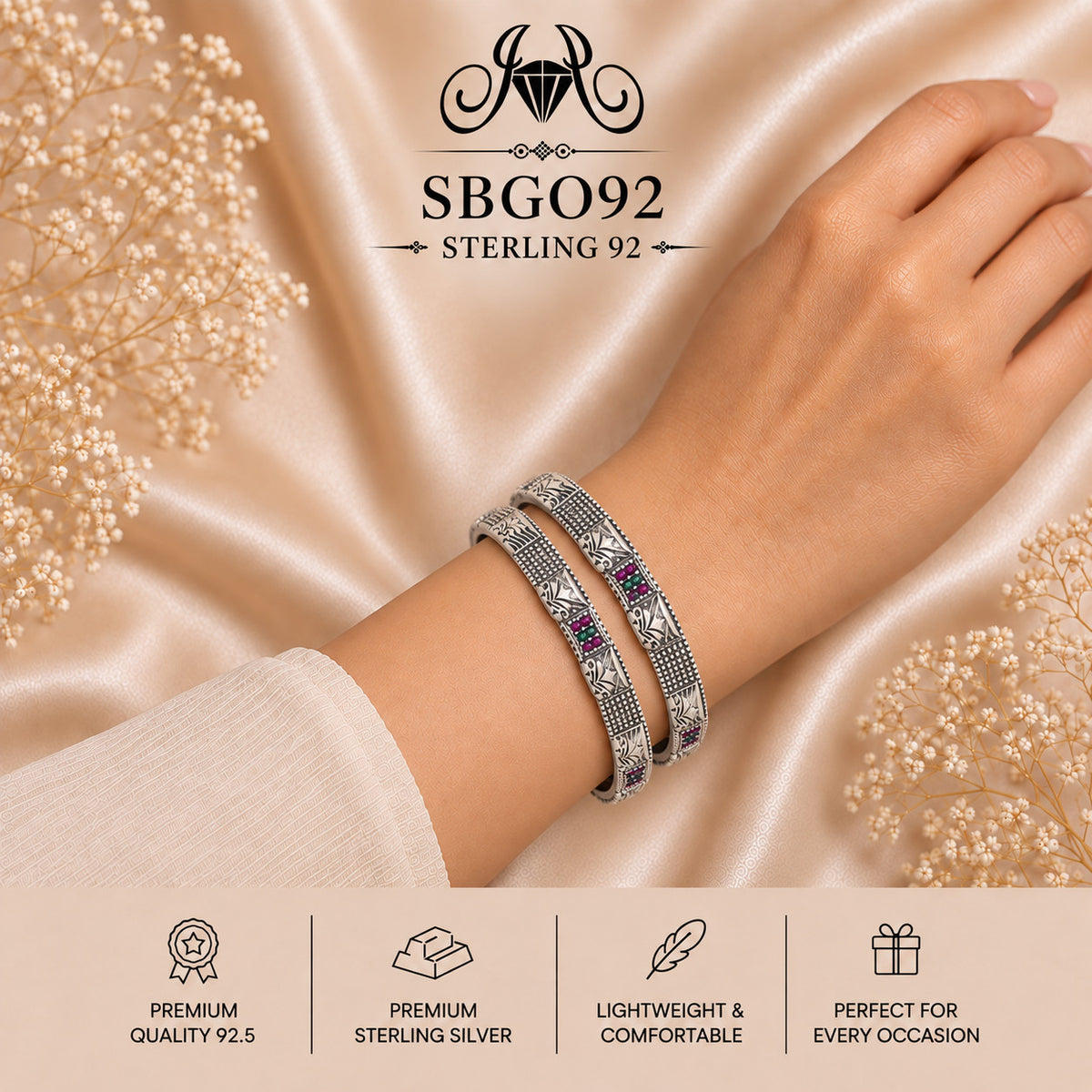 SBGO92 Sterling Silver Bangles wearing