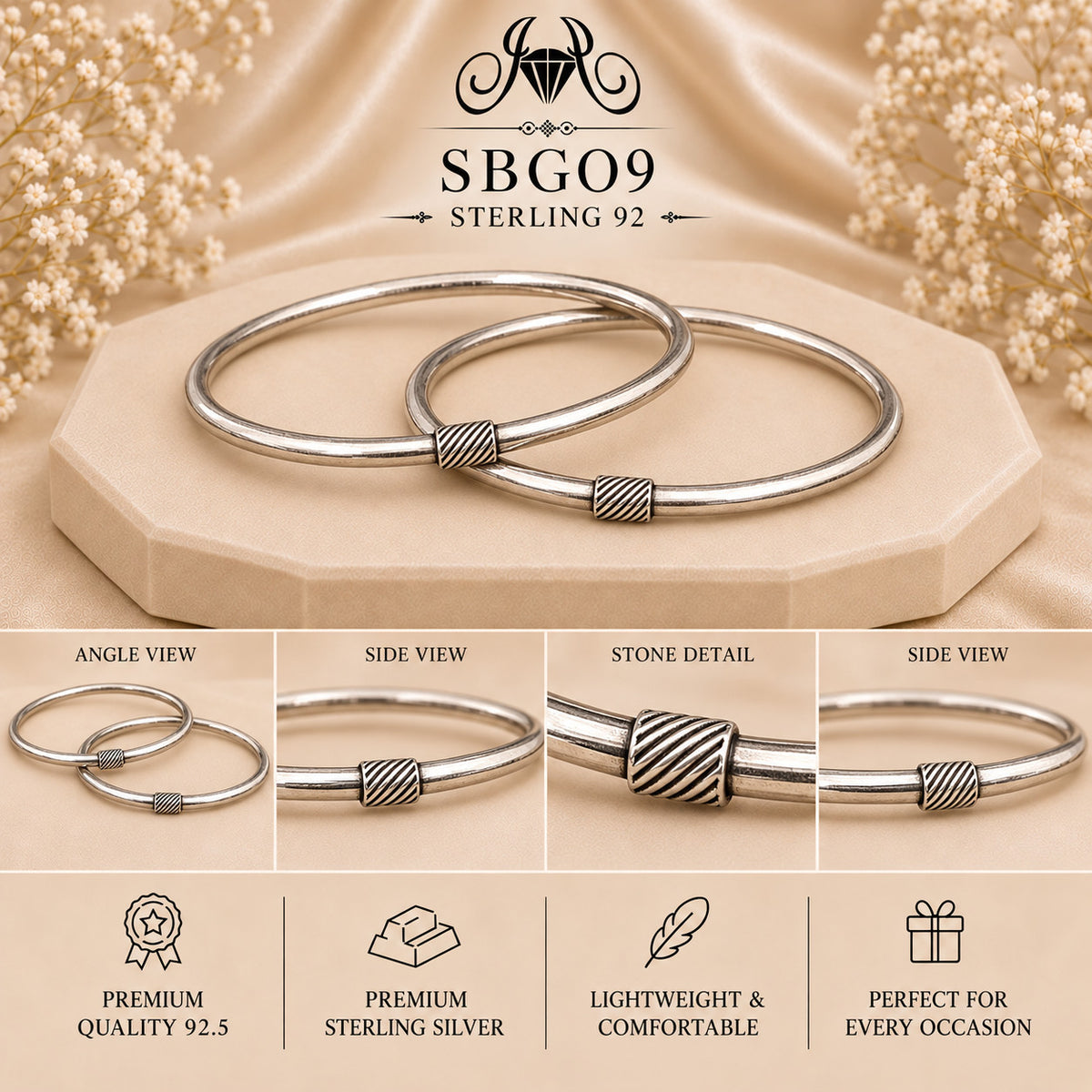 SBGO9 Sterling Silver Bangles collage