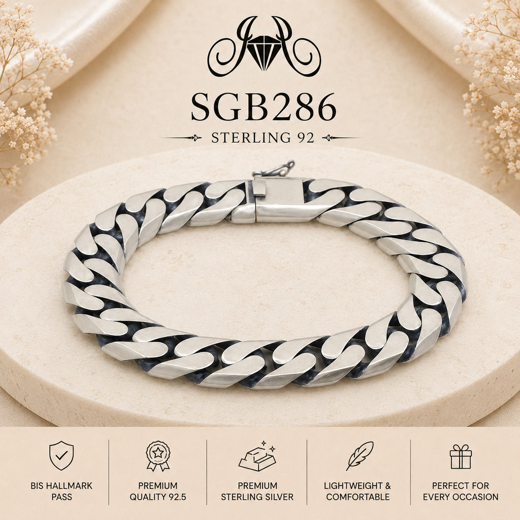 Oxidized Silver Bold Cuban-Link Men's Bracelet - portrait view
