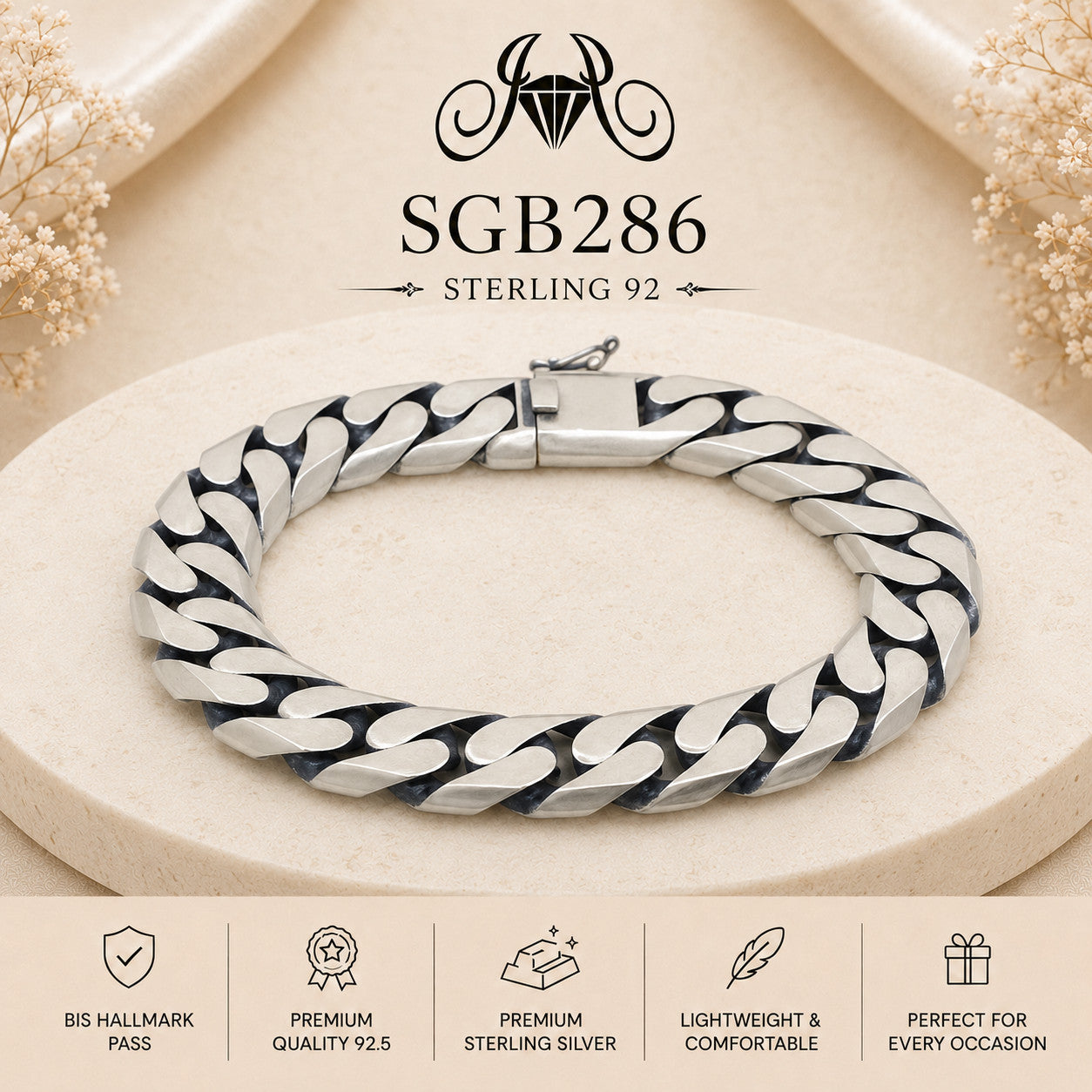 Oxidized Silver Bold Cuban-Link Men's Bracelet - portrait view