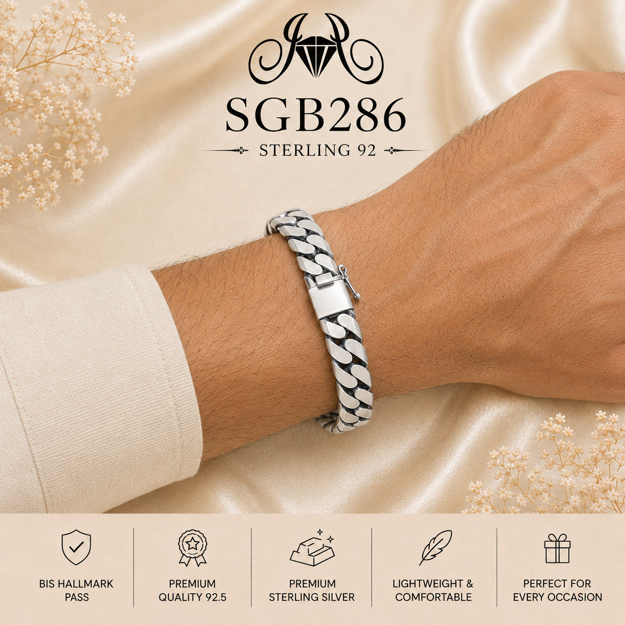 Oxidized Silver Bold Cuban-Link Men's Bracelet - wrist view