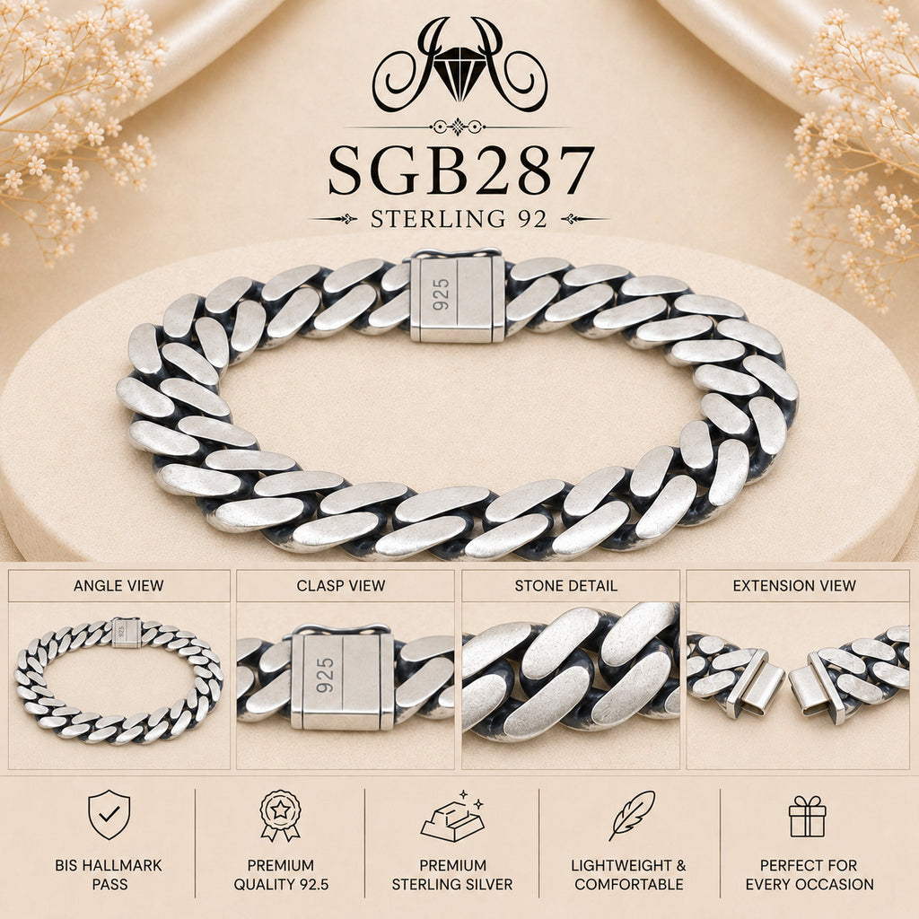 Oxidized Silver Heavy Cuban-Link Men's Bracelet - detail collage