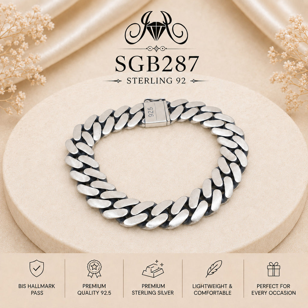 Oxidized Silver Heavy Cuban-Link Men's Bracelet - portrait view
