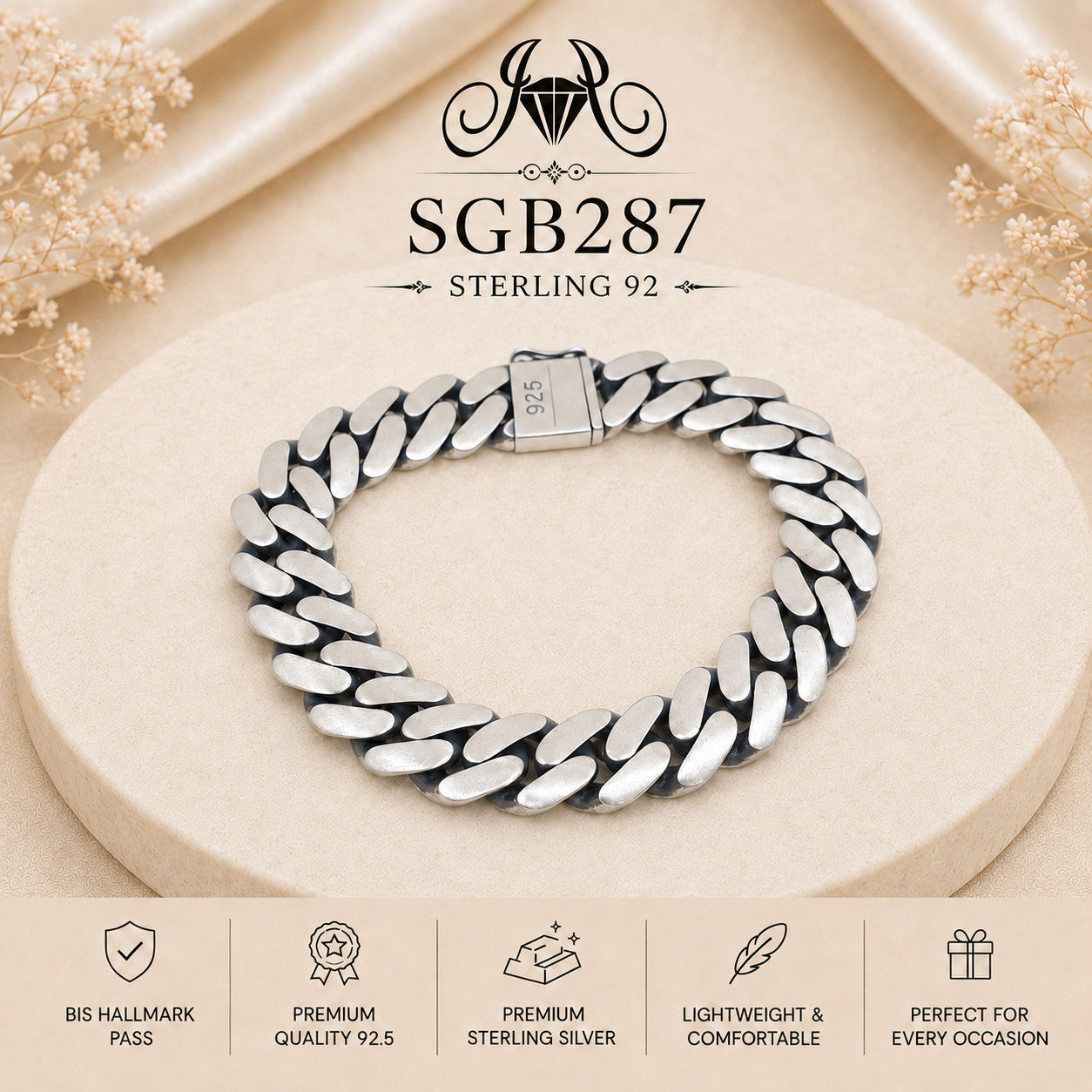 Oxidized Silver Heavy Cuban-Link Men's Bracelet - portrait view