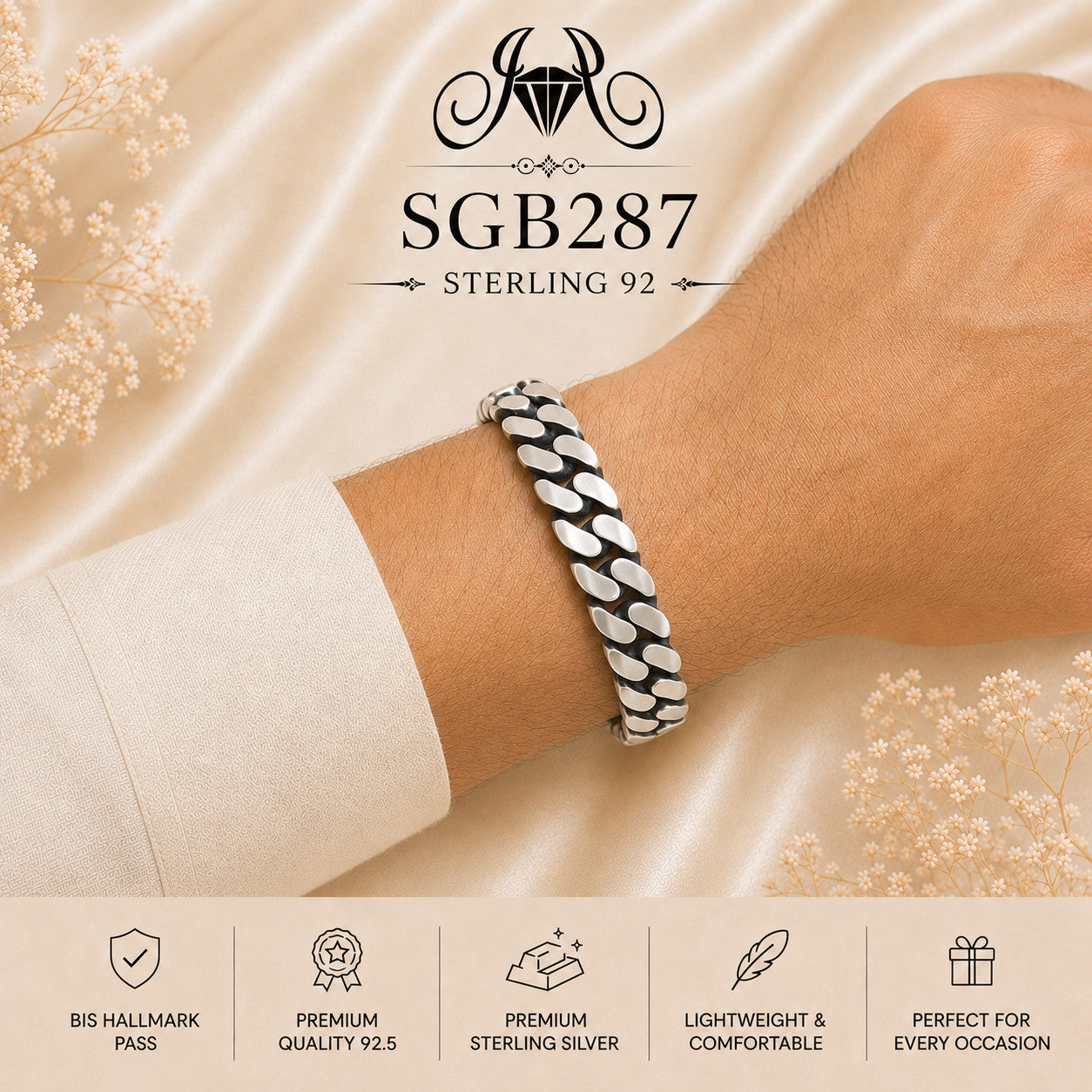 Oxidized Silver Heavy Cuban-Link Men's Bracelet - wrist view