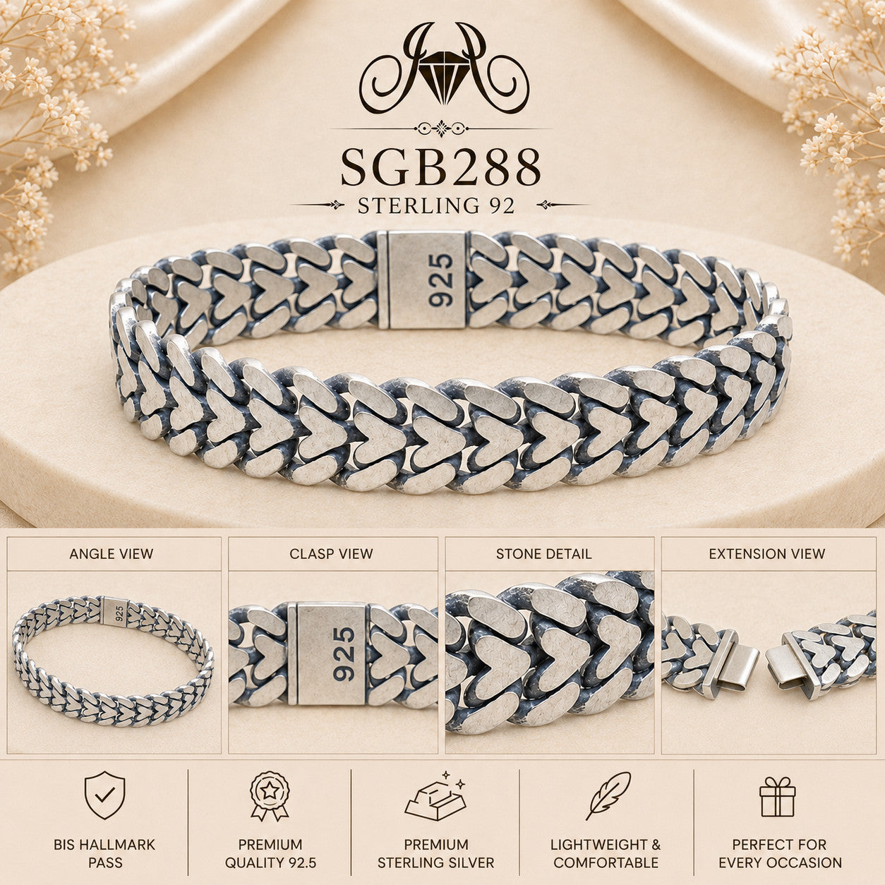Oxidized Silver Chevron-Link Men's Bracelet - detail collage