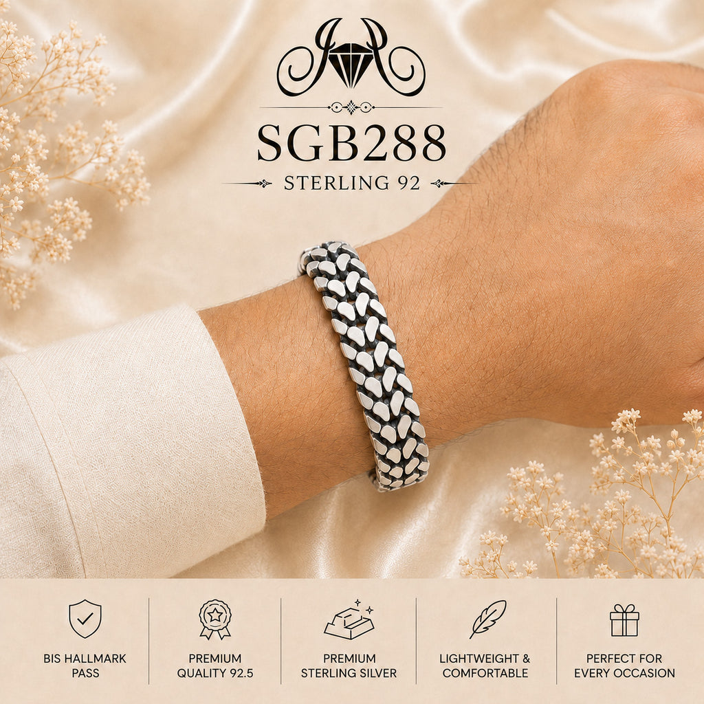 Oxidized Silver Chevron-Link Men's Bracelet - wrist view