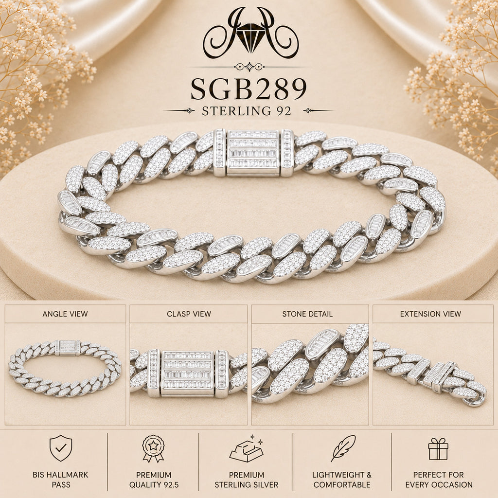 Pavé Cuban-Link Sterling Silver Men's Bracelet - detail collage