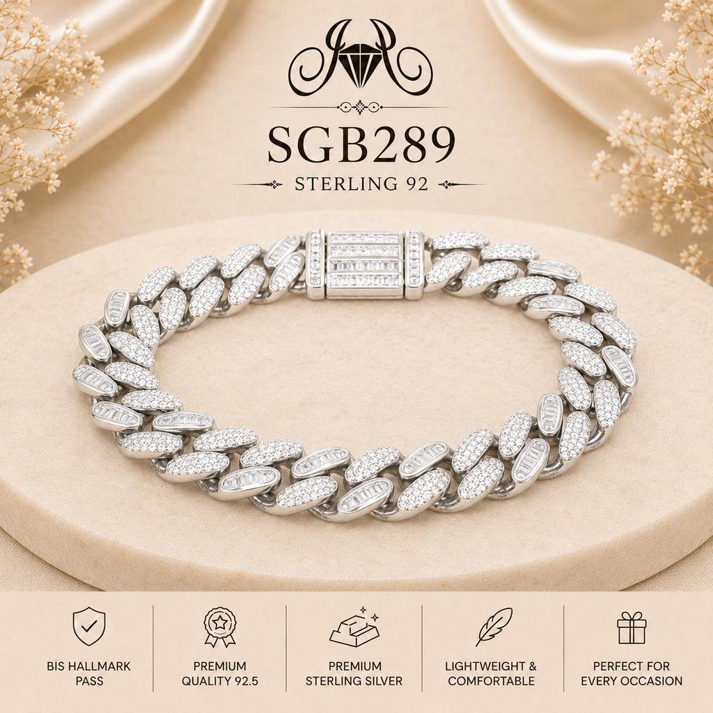 Pavé Cuban-Link Sterling Silver Men's Bracelet - portrait view