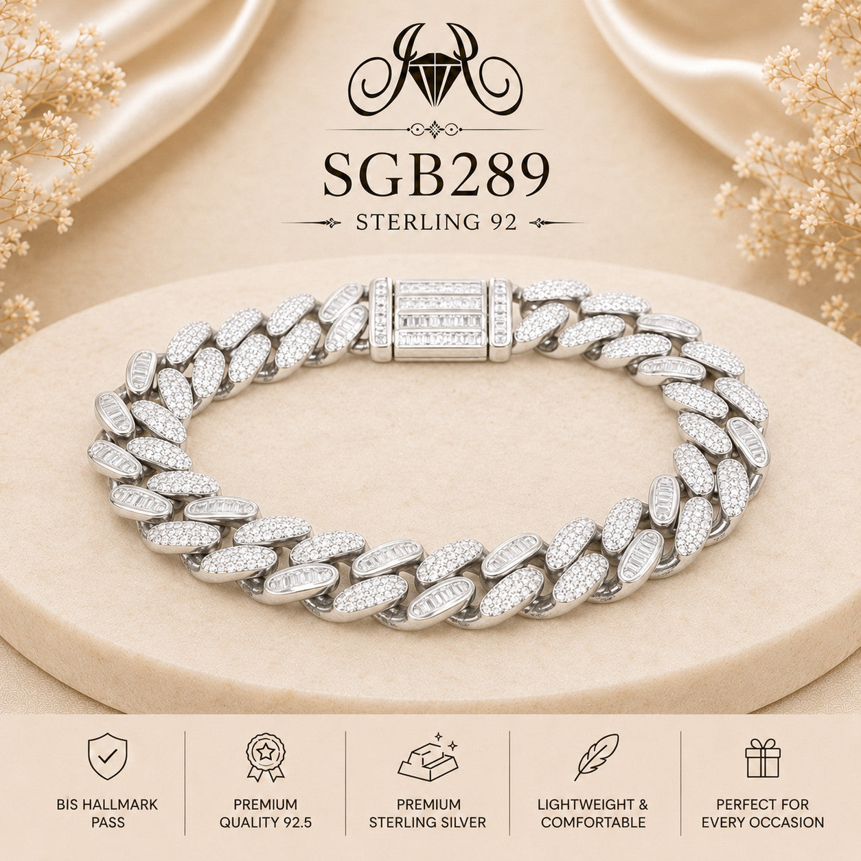 Pavé Cuban-Link Sterling Silver Men's Bracelet - portrait view