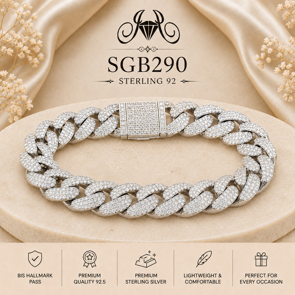 Pavé Heavy Cuban-Link Sterling Silver Men's Bracelet - portrait view