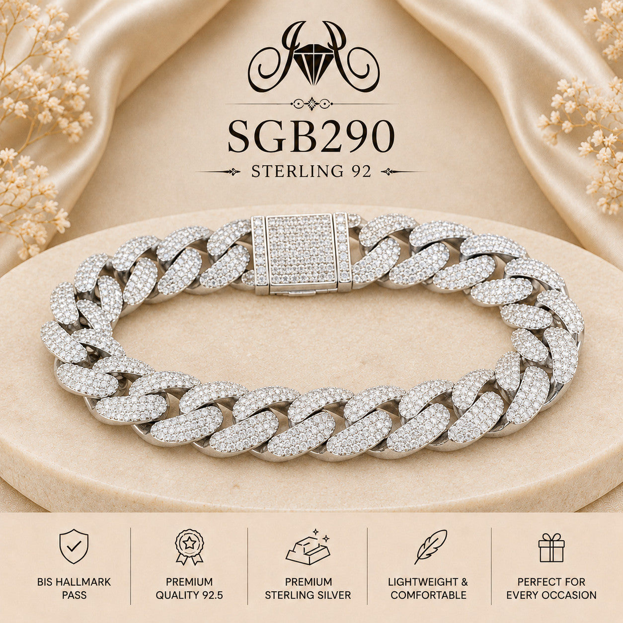 Pavé Heavy Cuban-Link Sterling Silver Men's Bracelet - portrait view