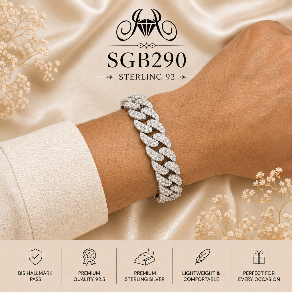 Pavé Heavy Cuban-Link Sterling Silver Men's Bracelet - wrist view