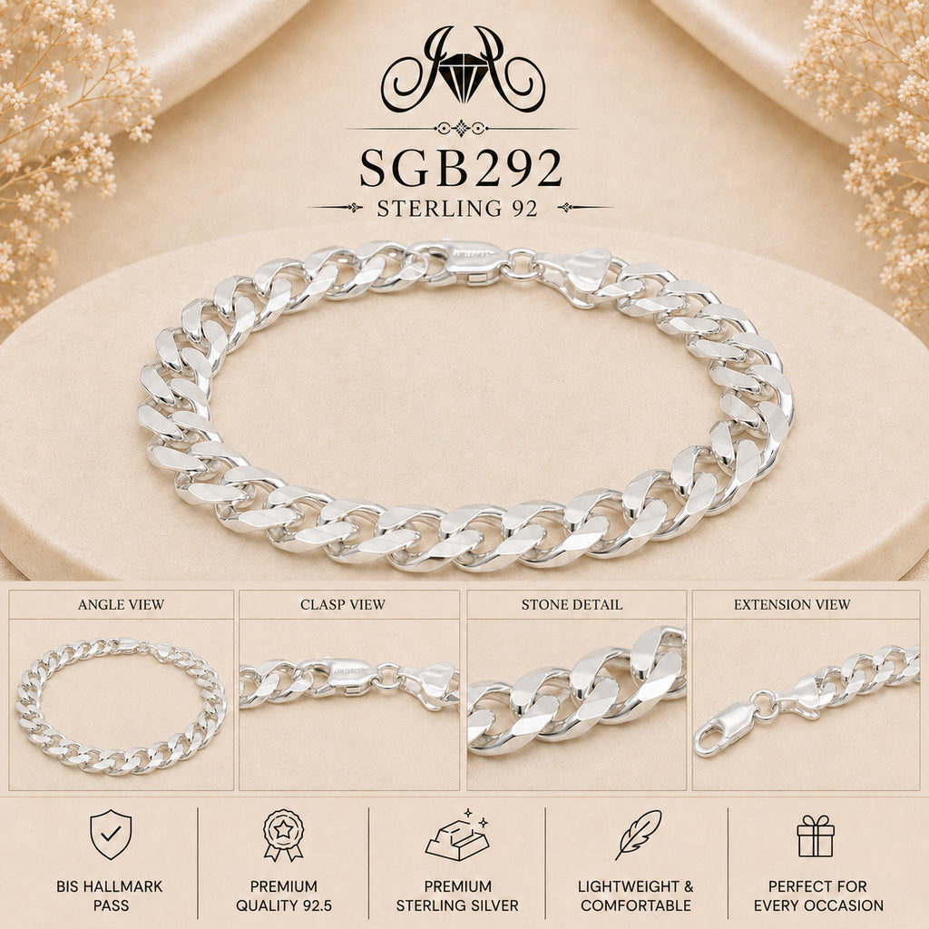 Classic Sterling Silver Cuban-Link Men's Bracelet - detail collage