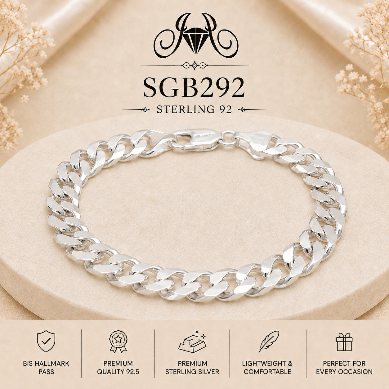 Classic Sterling Silver Cuban-Link Men's Bracelet - portrait view