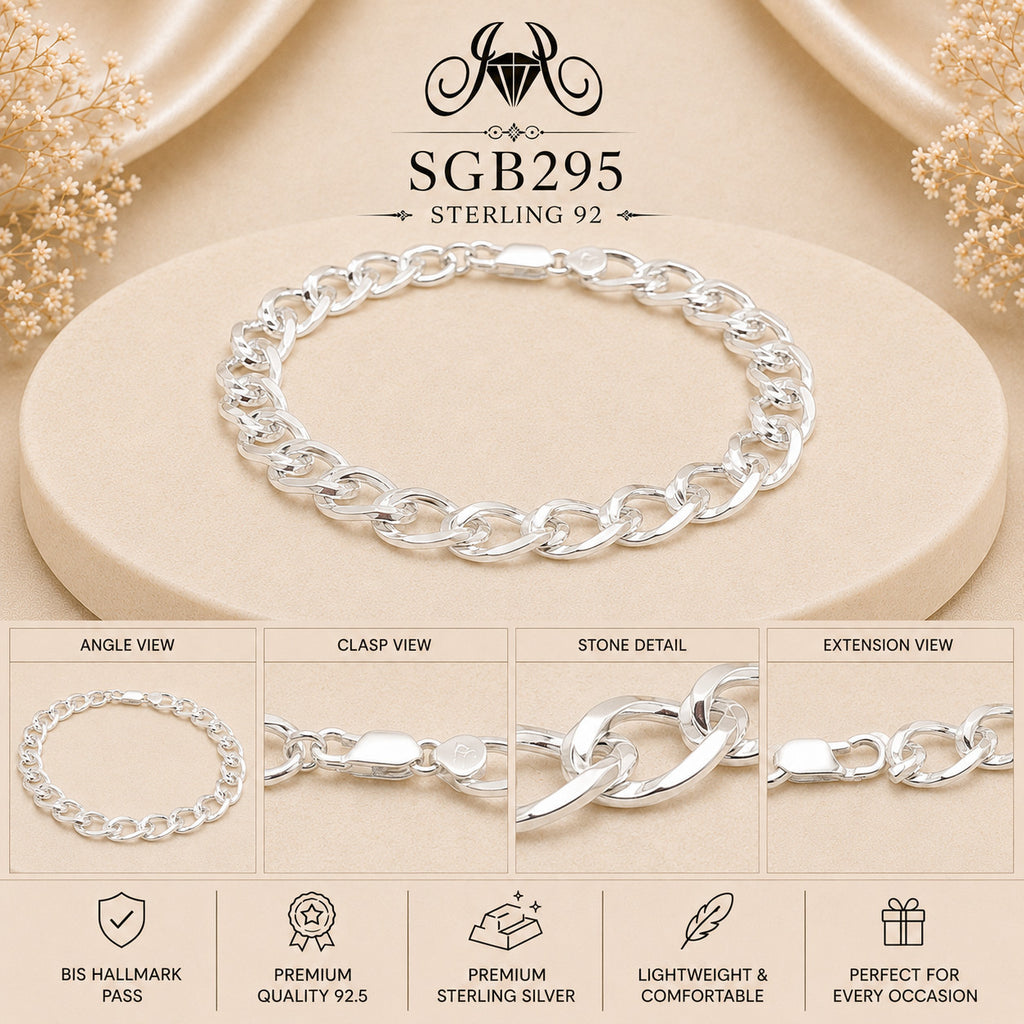 Polished Silver Oval Curb-Link Men's Bracelet - detail collage
