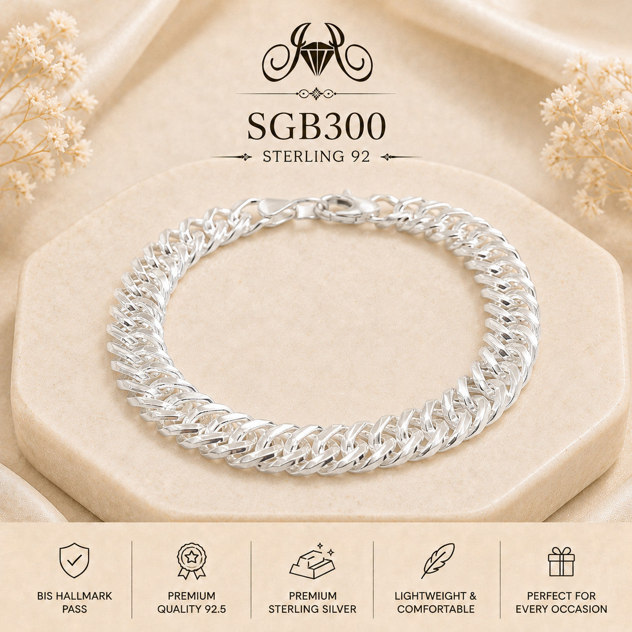 Diamond-Cut Curb-Link Sterling Silver Men's Bracelet - portrait view