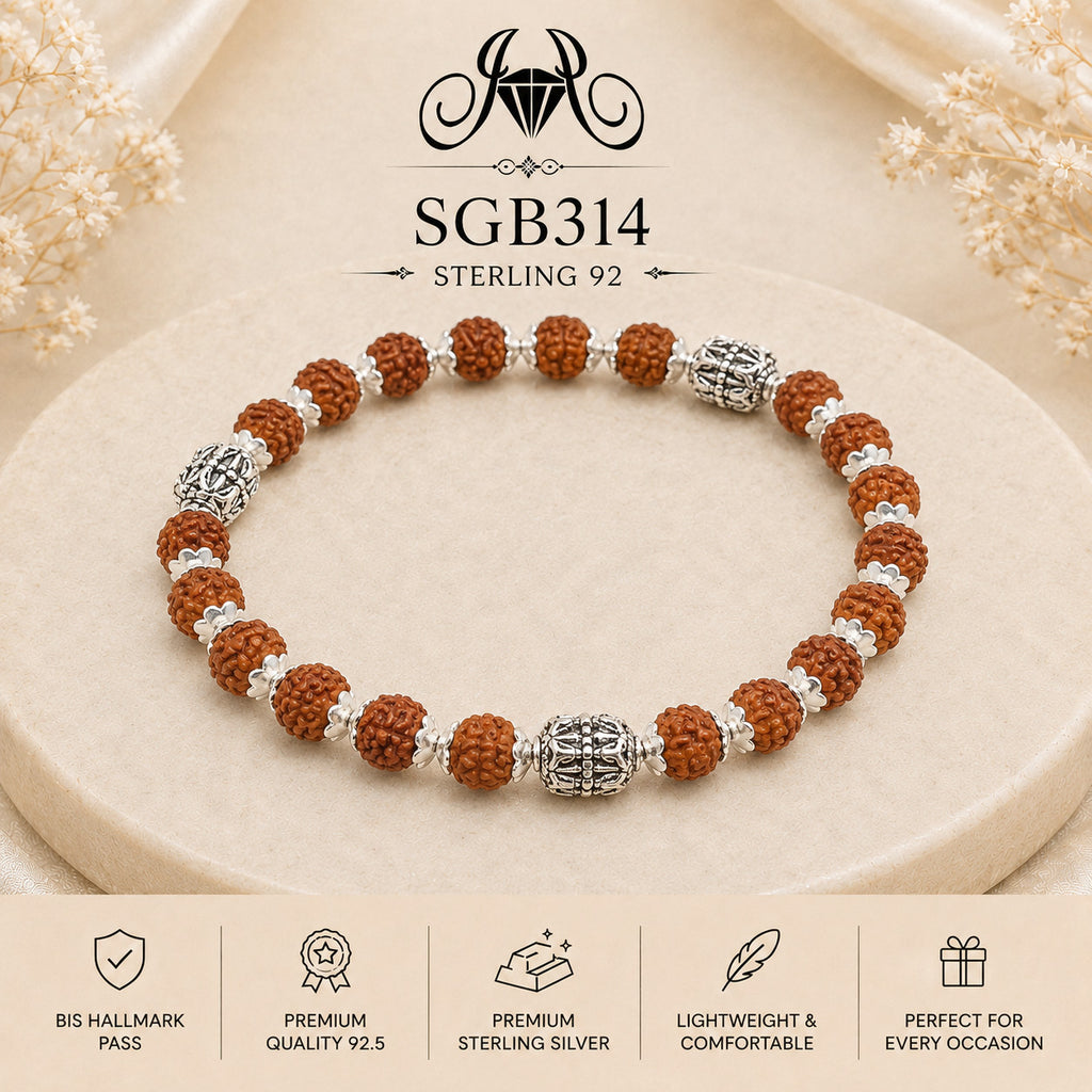 Rudraksha Trinity-Bead Oxidized Silver Men's Bracelet - portrait view