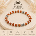 Rudraksha Lotus-Bead Oxidized Silver Men's Bracelet - portrait view