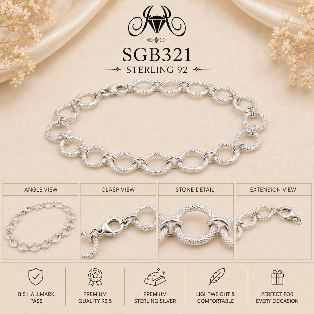 Diamond-Cut Round-Link Sterling Silver Men's Bracelet - detail collage